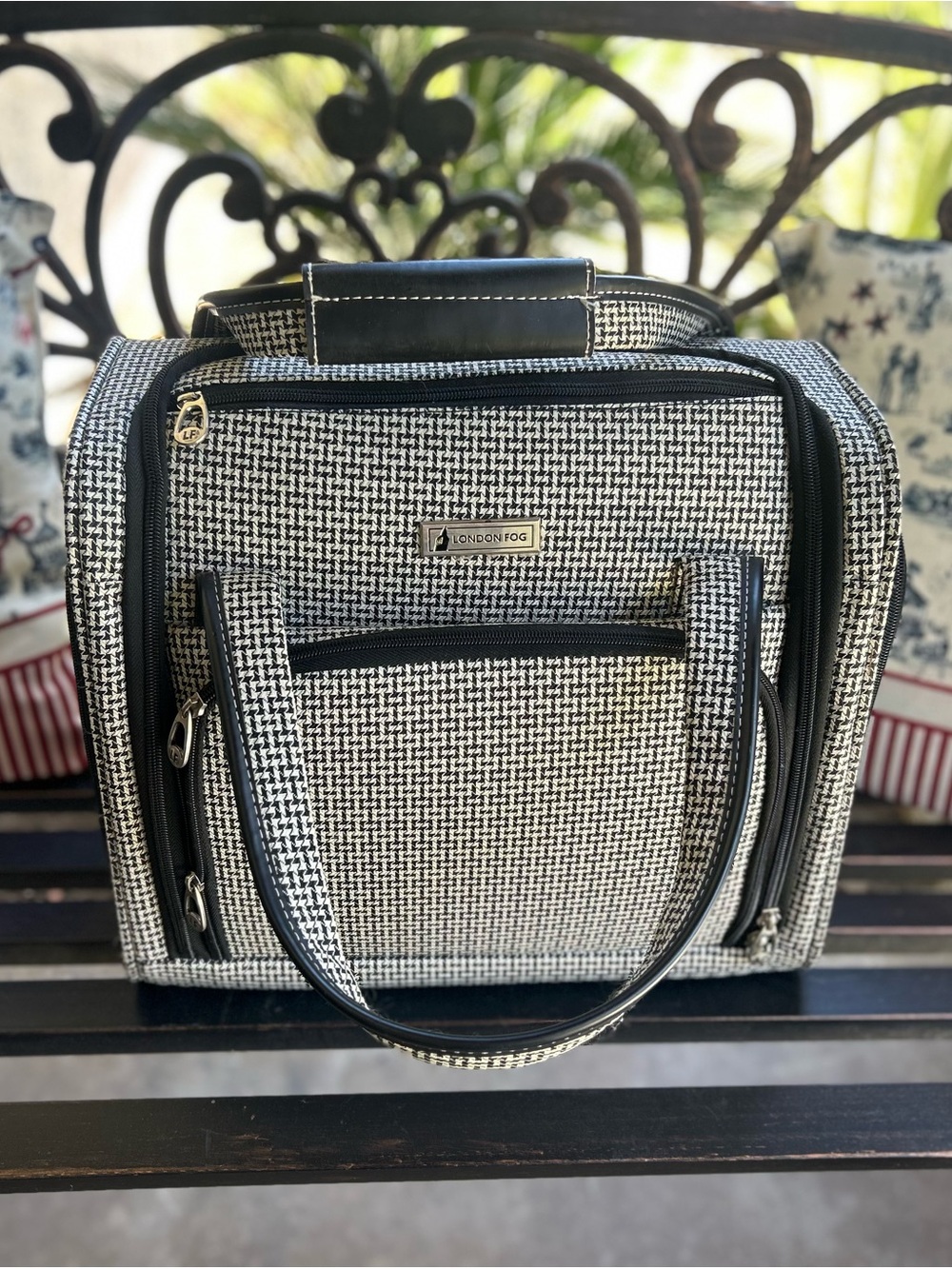 London Fog Black & White Houndstooth Travel Tote